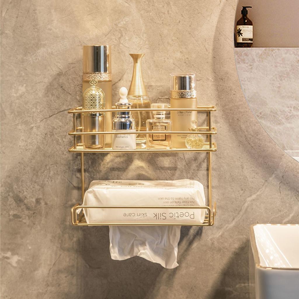 Главная Золотая ванная комната Полка без перфорации Полки Душевая Хранение Настенная стойка Роскошная туалетная бумага Косметические принадлежности Органайзер