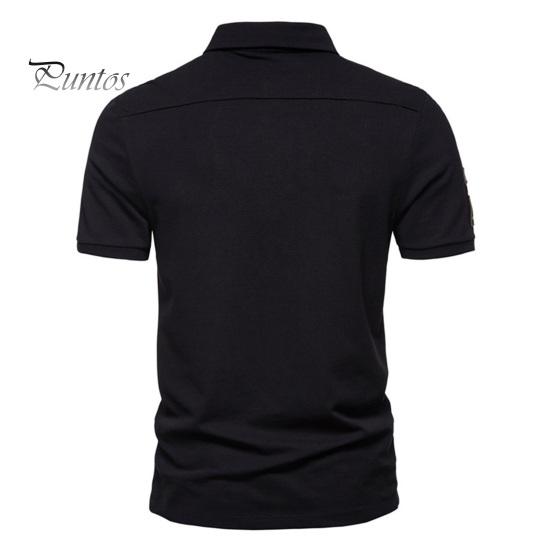 Летний мужской топ с отложным воротником и коротким рукавом, приталенный значок с буквенным принтом, лоскутная пуговица, сплошной цвет, повседневная, повседневная, официальная рубашка в деловом стиле