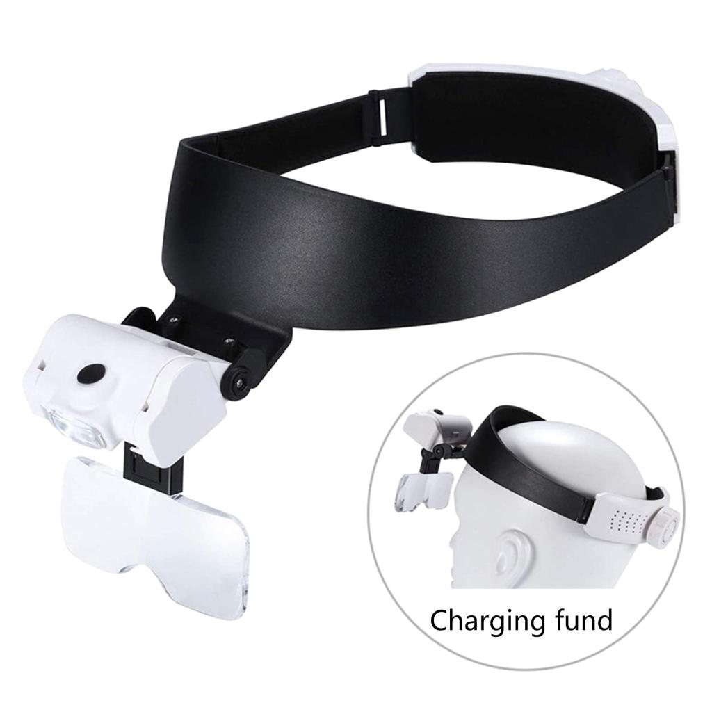 Head Mounted Magnifier 2 LED Hands Free Headband Magnifying Glass 1X 1.5X 2X 2.5X 3.5X for Close Work Reading Repairing