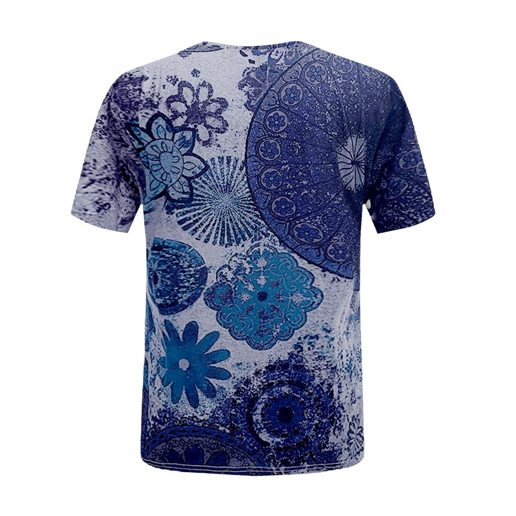 Women's Fashion Casual V-Neck Loose Comfortable Short Sleeve Print Tops Blouse