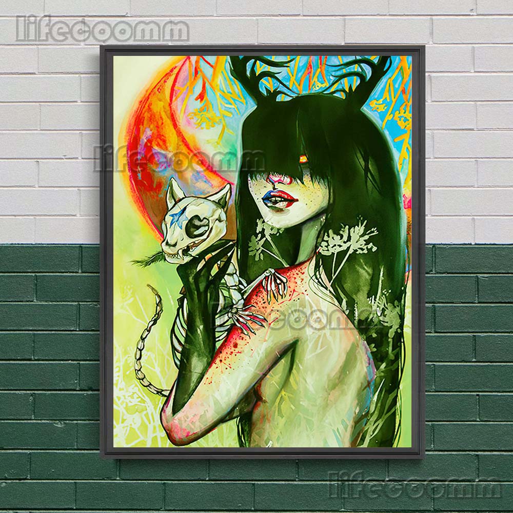 Готическое Созвездие Ведьмы Сюрреалистическое Искусство Принт Череп Декор Стены Искусства Холст Живопись Домашний Декор Жуткий Де Викка Плакат Принт Без Рамки