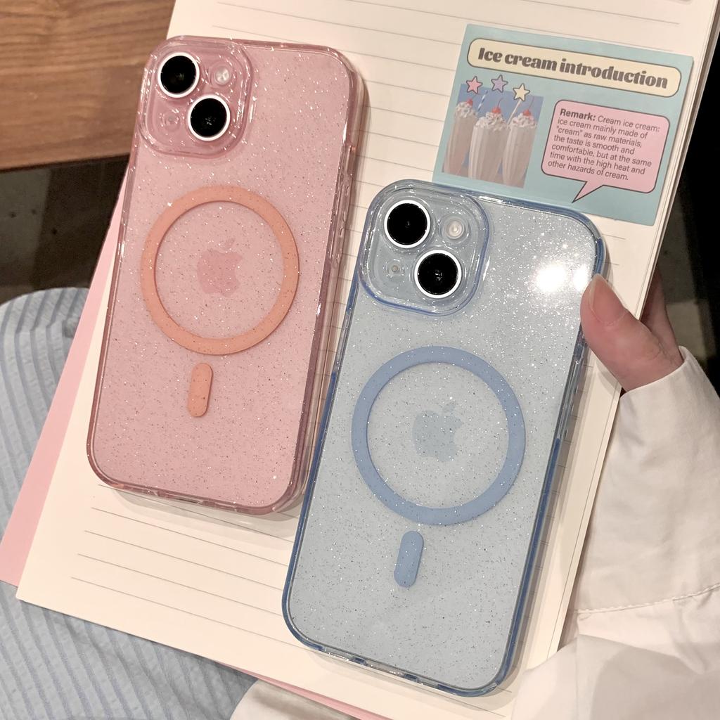 Роскошный прозрачный блестящий мягкий чехол для iPhone 16 15 Plus 14 13 Pro Max для беспроводной зарядки Magsafe, магнитный силиконовый чехол
