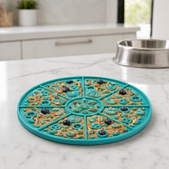 Nostalgie Soft Silicone Lick Mat, Pet Slow Food Mat with Strong Suction Cup, Multi-Grid Pizza Shape Dog Feeding Eating Bowl Accessory for Preventing