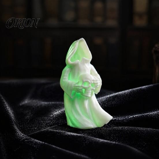 Праздничные Акценты для Дома 3D Печатный Светящийся в Темноте Череп, Готическая Фигурка Призрака в Капюшоне для Хэллоуина, Настольное Украшение, Светящаяся Смола