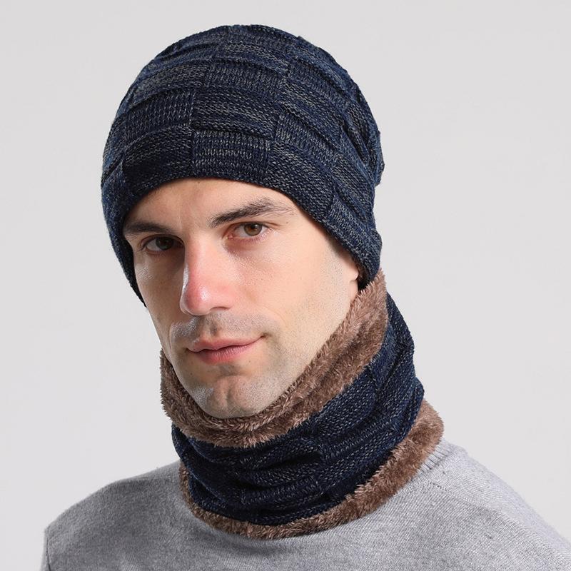 Warm Hat, Hood, Bib Suit, Plush Thickened Men's Autumn and Winter Knitted Hat