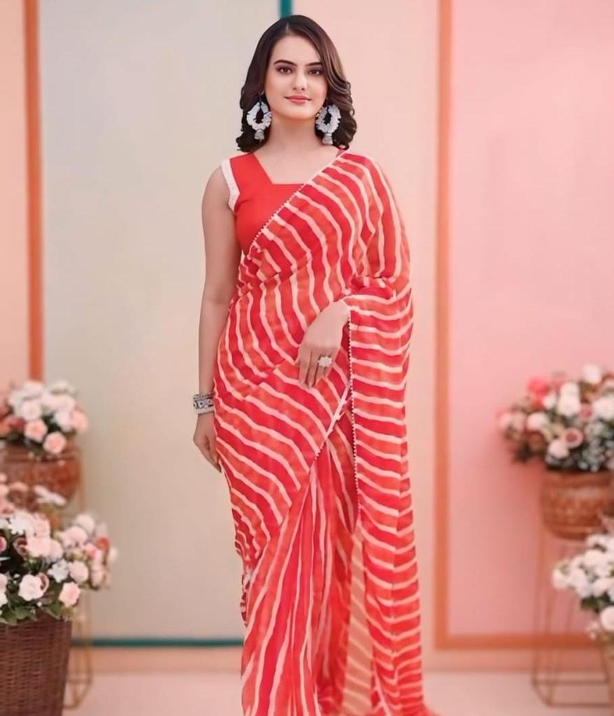 Trending Indian Ready To Wear Georgette Saree In Laheriya Design