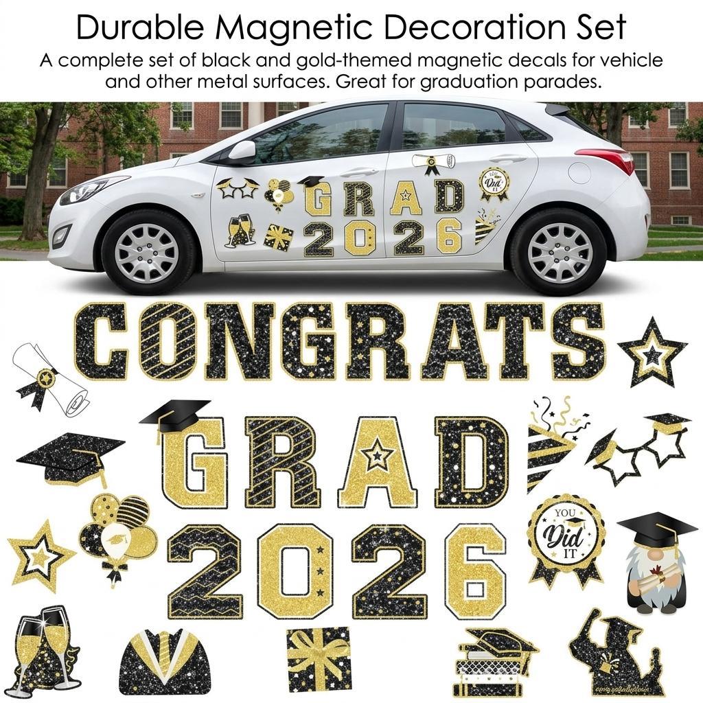 2026 Graduation Season Car Magnetic Stickers 30 Pieces Set PVC Durable Design For Graduation Celebration