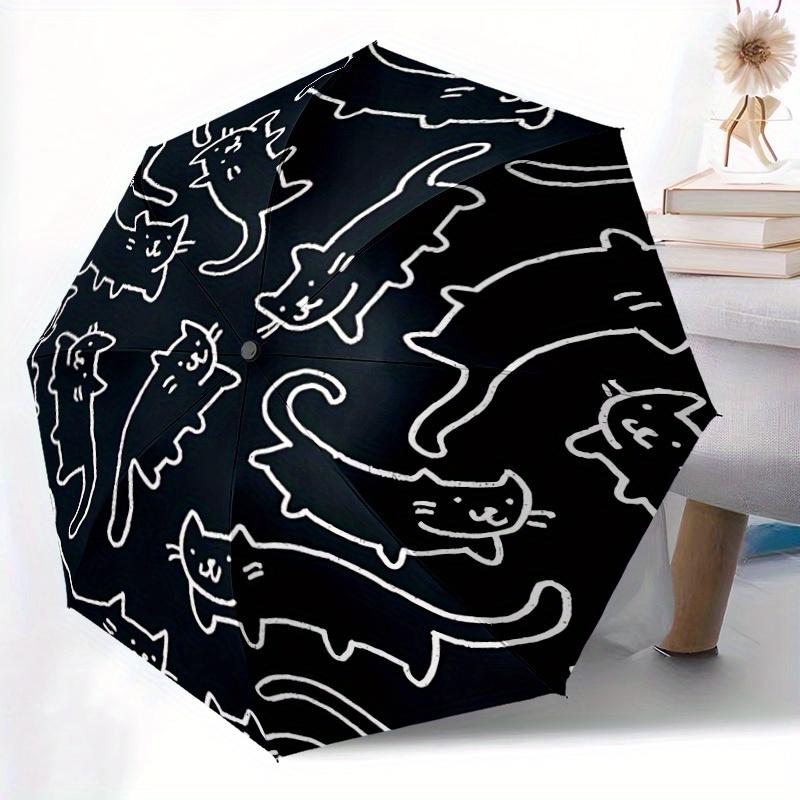 1 шт. Складной компактный зонт-автомат с рисунком кошек, 8 спиц, прочный купол, легкий, портативный, для повседневного использования, подарок,,077