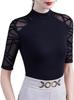 Yuoku Slim Fit Sheer Sleeve High Neck Stretch Elegant Modern Dance Mesh Short Perfect for and More Women's 5/8 Top, Blouse, Sleeve, Soft, Slimming,