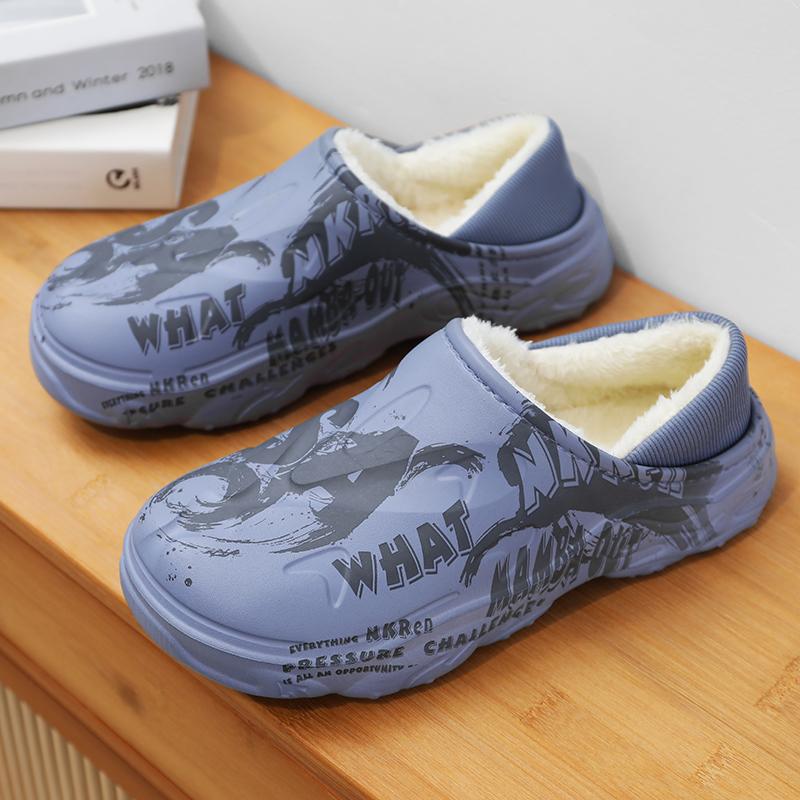 Модные зимние меховые тапочки для мужчин, теплая домашняя обувь из хлопка, водонепроницаемая садовая обувь, сандалии, полуслайды