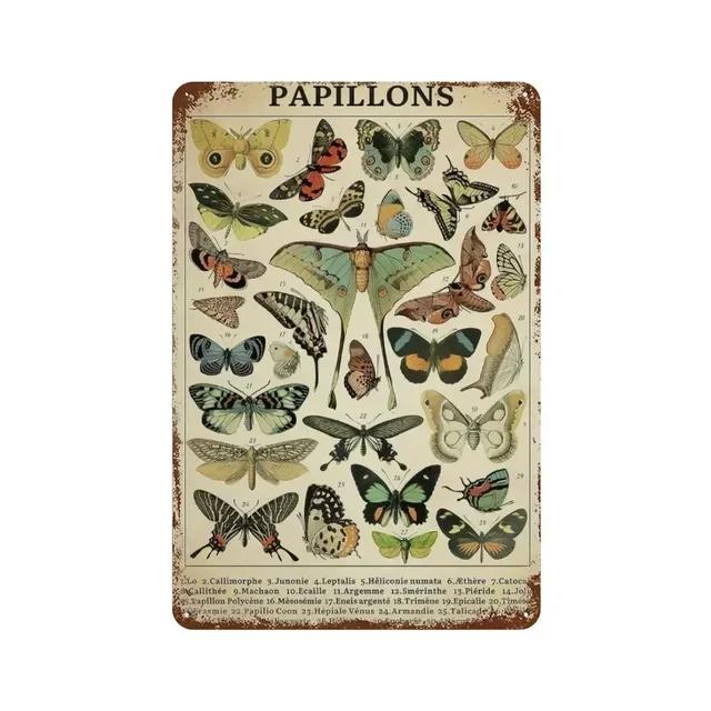 Vintage Butterfly Insect Plant Collection Chart Metal Tin Sign Retro Aesthetic Art Decor for Living Room Wall Home Decor Poster