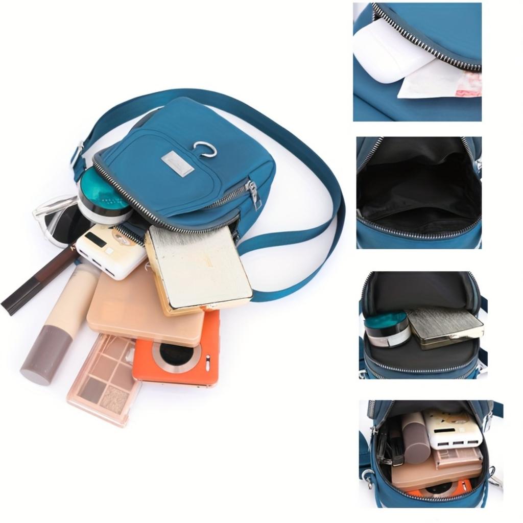 Lightweight Nylon Women's Crossbody Bag - Casual Mini Tote with Multiple Zippered Compartments, Removable Shoulder Strap, Available In A Dozen Colors