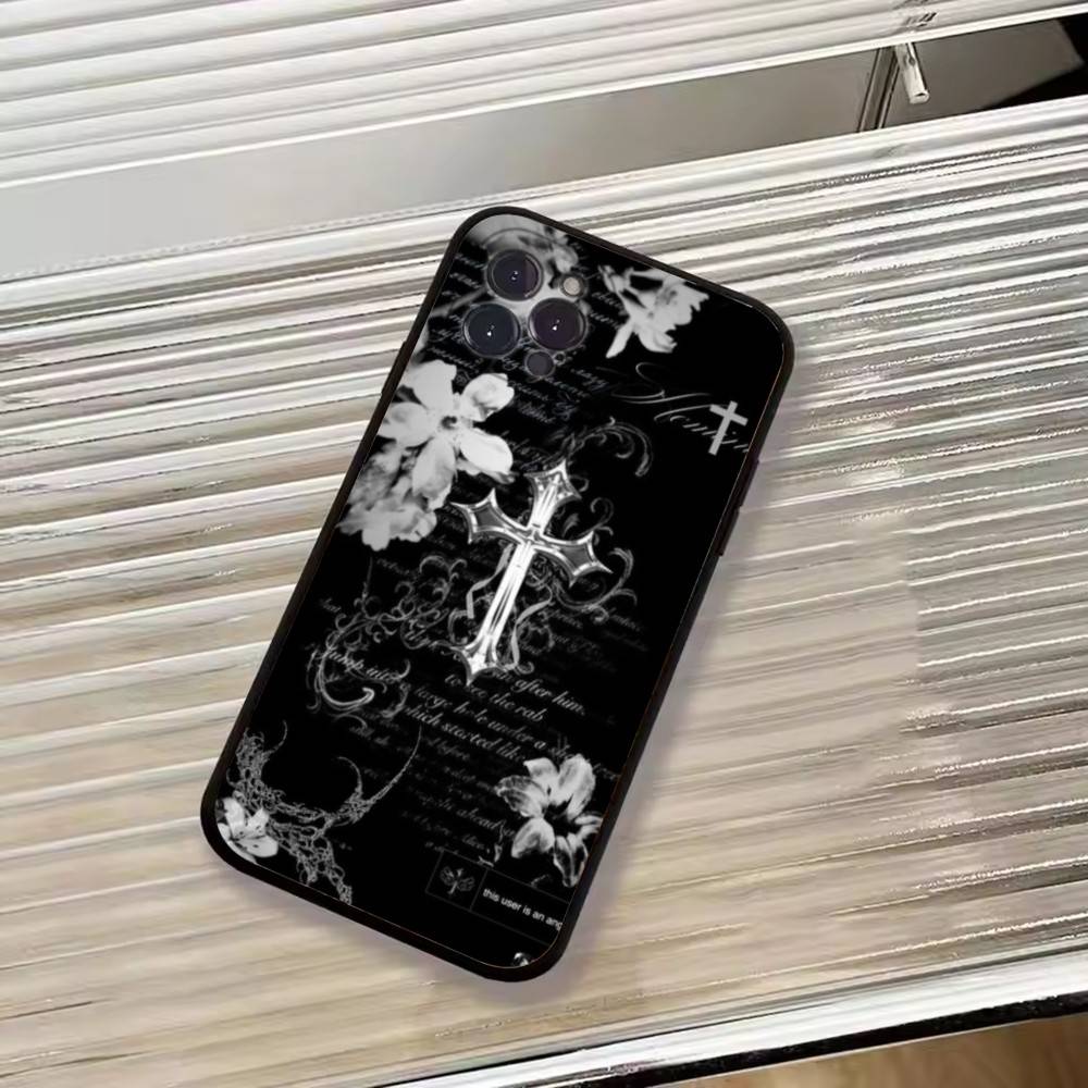 C-Cool Dark Catgothic C-Cross Чехол для телефона iPhone 17,16,15,14,13,12,11 Plus,Pro Max,XS, Мягкий черный чехол