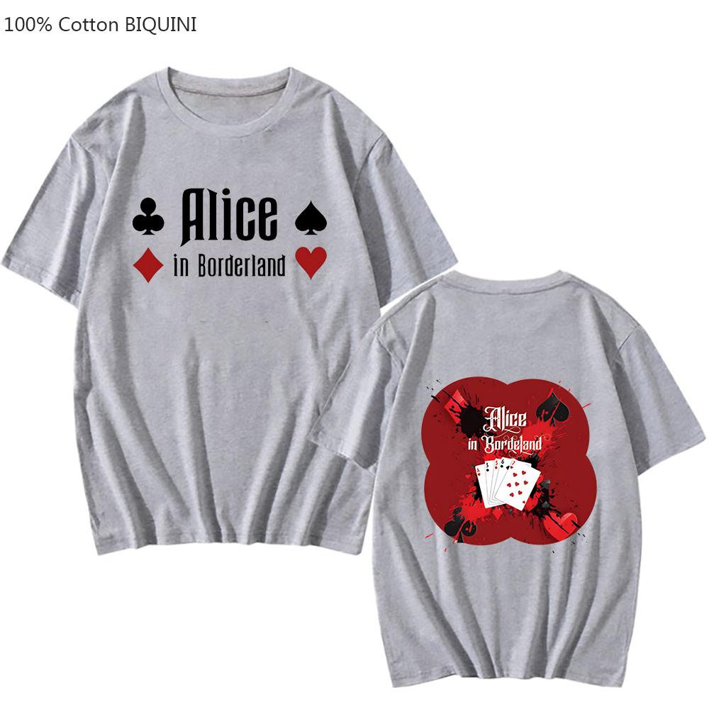Футболка с эмблемой Alice In Borderland Aesthetic, мужские футболки, футболка с аниме Harajuku, красивый, с коротким рукавом, 100% хлопок