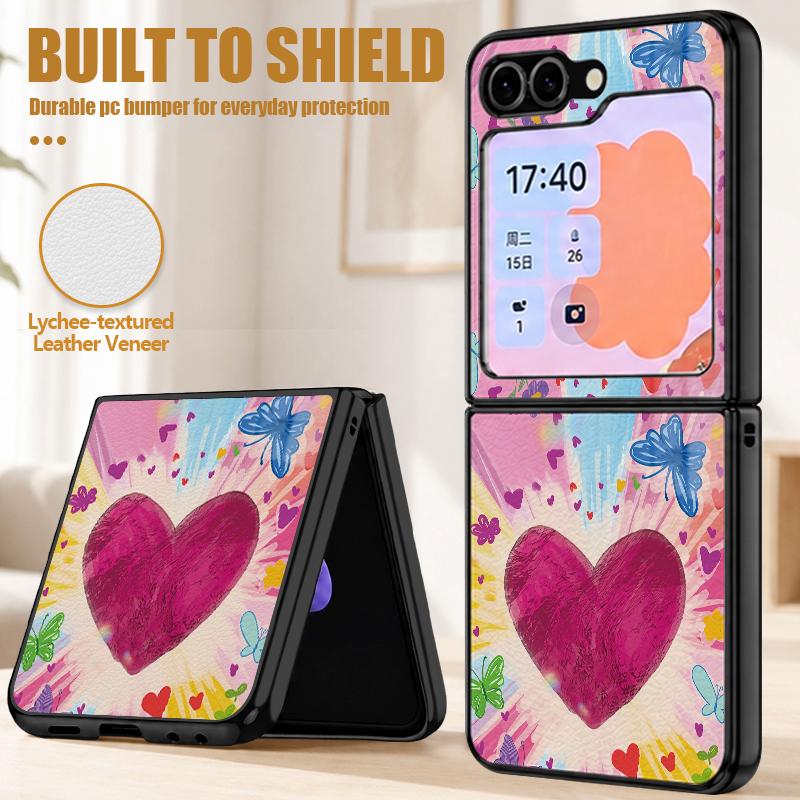 Красочный чехол-сердце с граффити для Samsung Galaxy Z Flip 8 7 6 5 Flip8 Flip7 Flip6 Роскошная кожаная накладка Жесткий чехол для складного телефона