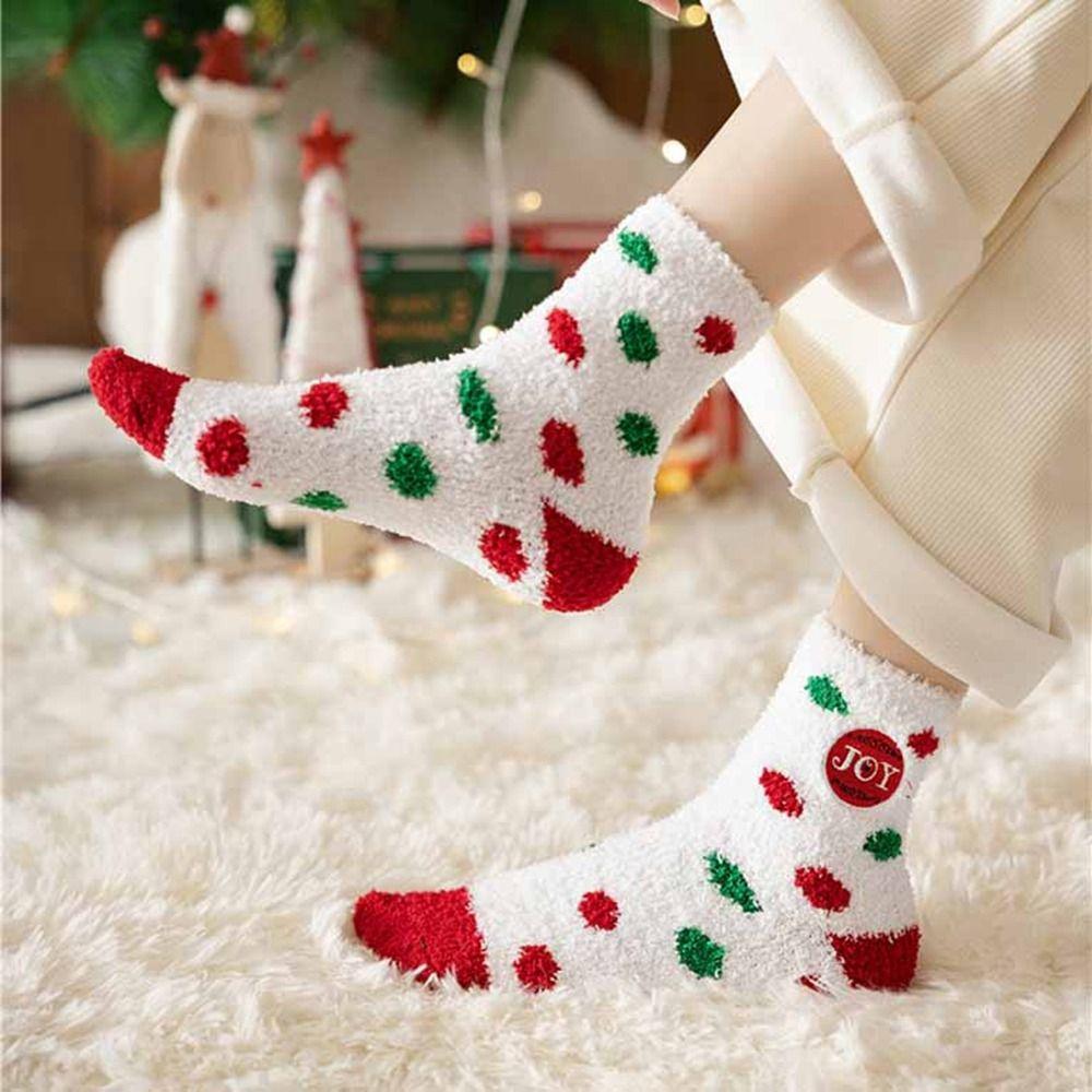 Cartoon Floor Sleep Socks Snowman Winter Red Green Elk Coral Velvet Socks Middle Tube Socks Women Hosiery Christmas Socks