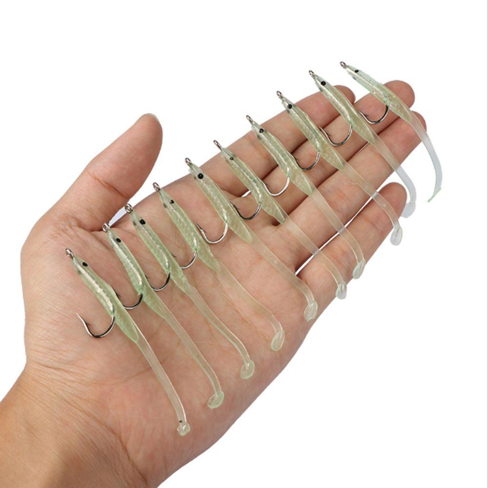 10pcs Durable Luminous Silicone Fish Eel Lure Artificial Soft Bait Worm Barbed Hook Lead Jig Head