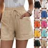 Summer Women's High-Waist Linen Pocket Shorts - Loose Fit, Plus Size, Solid Color, Casual Fashion