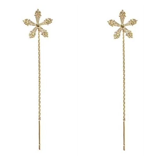 1 пара женских серег, линейные серьги с длинной кисточкой в ​​форме цветка, блестящий кубический цирконий из нержавеющей стали, изысканные украшения для ушей, ювелирные изделия для леди, выпускного вечера, вечеринки