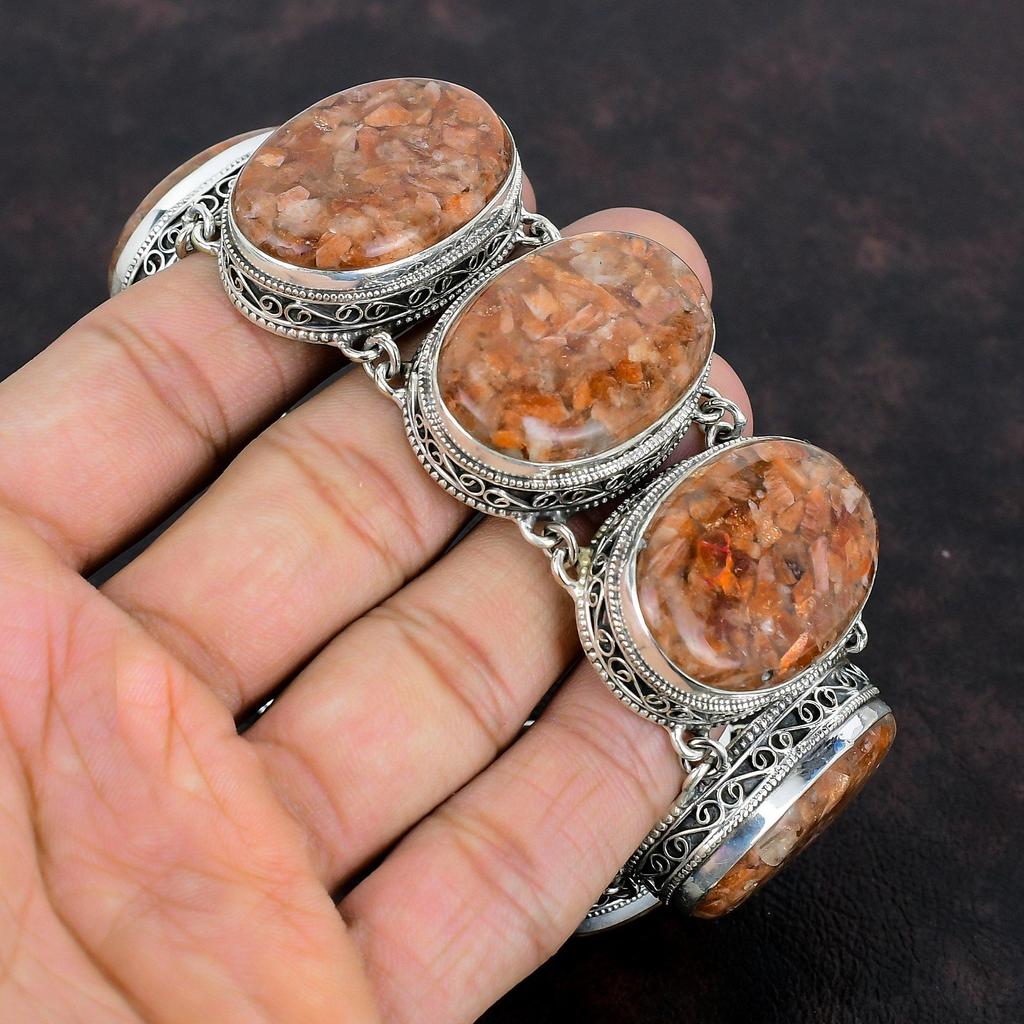 Sunstone Bracelet Gemstone Vintage Bracelet 925 Sterling Silver Bracelet Antique Jewelry Adjustable Chain Bracelet Handmade Jewelry For Gift