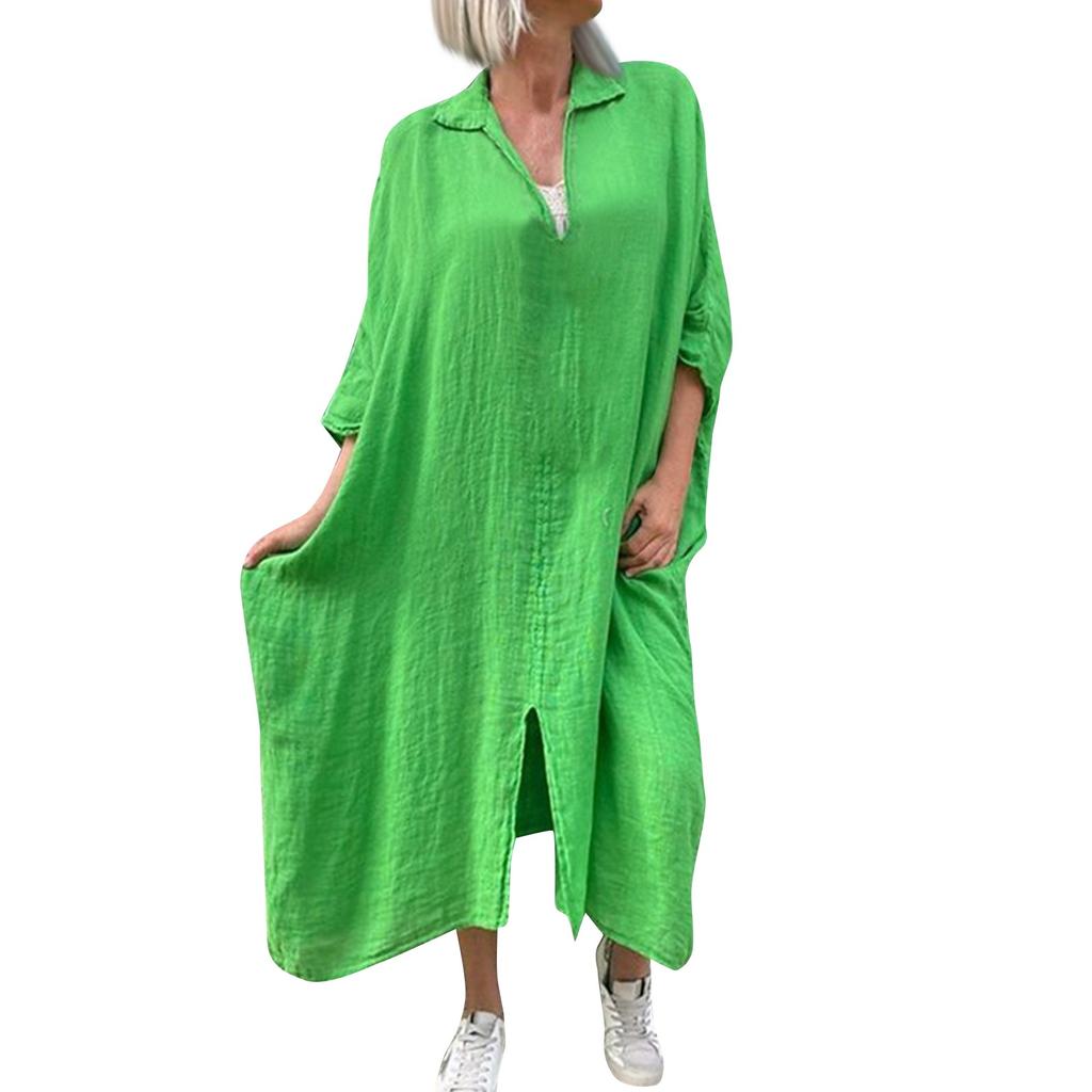 Женское модное повседневное платье больших размеров, однотонное женское длинное платье