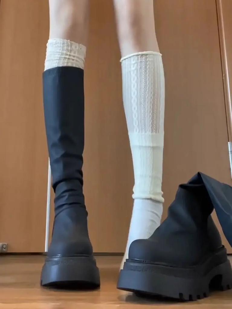 Fashion New In Fleece-Lined Round Toe Knee High Shaft Shoes Woman Fashion 2025 Hot Footwear Pu Cosplay Trend Gothic Long Boots for Women