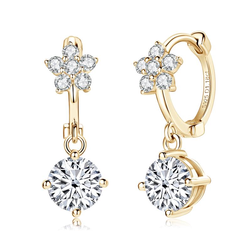 Wedding Party Jewelry Gift 925 Sterling Silver 1ct Round Cut Moissanita Dangle Earring Moissanite Flower Earrings for Women