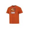 Solid Color Brand Logo Print American Retro Dopamine Crew Neck Drop Shoulder T-Shirt Men Tops Orange 538776-64