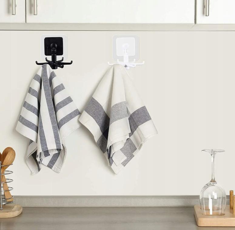 Self-adhesive hanger With hooks, 360° swivel hook, kitchen organizer