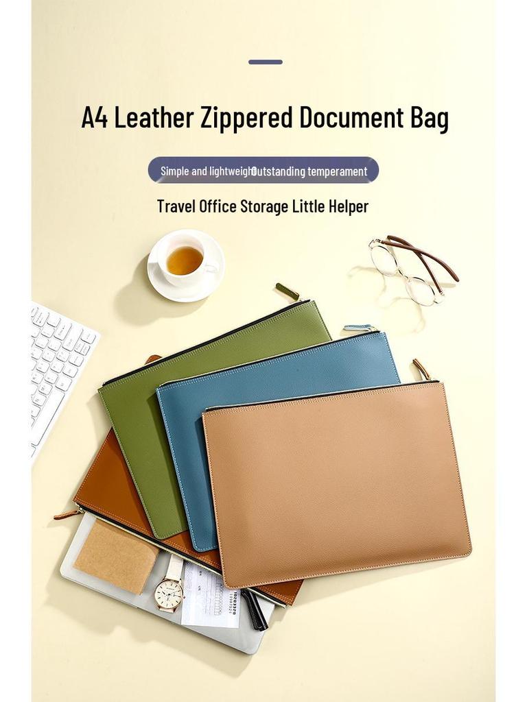 A4 Waterproof Leather Briefcase & Document Folder with PU Zipper