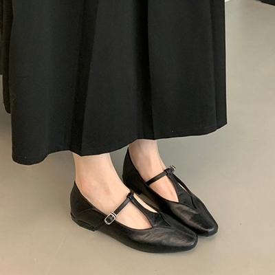 Модные женские туфли-лодочки Модные туфли из кожи с Т-образным ремешком и пряжкой, с острым носком, Удобные балетки, Женские элегантные туфли на низком каблуке, Свадебные туфли для вечеринки