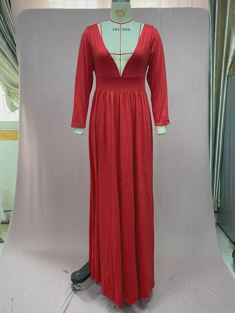 2025 Сексуальное платье из молочного шелка с глубоким V-образным вырезом и длинными рукавами