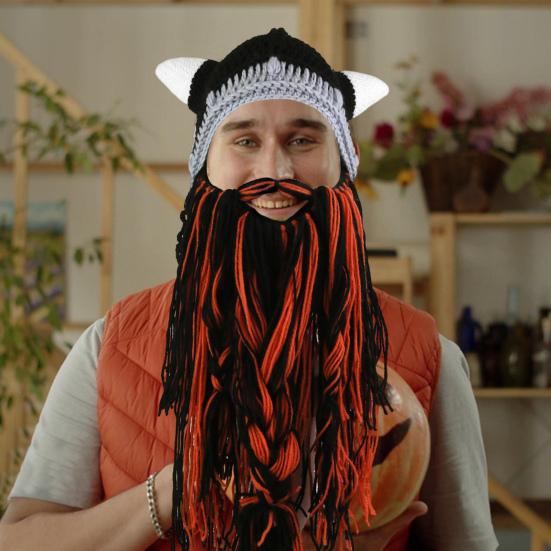 Праздничная шляпа для косплея Yousheng, вязаная поддельная усы с роговым украшением, реквизит для сценического костюма, теплая зимняя шапочка для холодной погоды на Хэллоуин