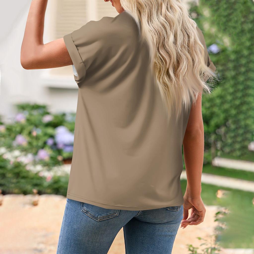 Women's Spring/Summer Casual Solid Color Round Neck Short Sleeve Loose T-shirt