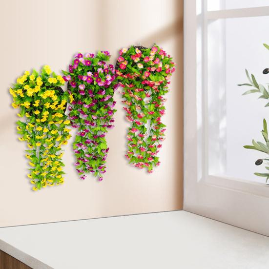 2Pcs Artificial Hanging Flowers Outdoor Vines with Eucalyptus Leaves Realistic Looking Vibrant Color Fake Plants UV Resistant Simulation Flowers
