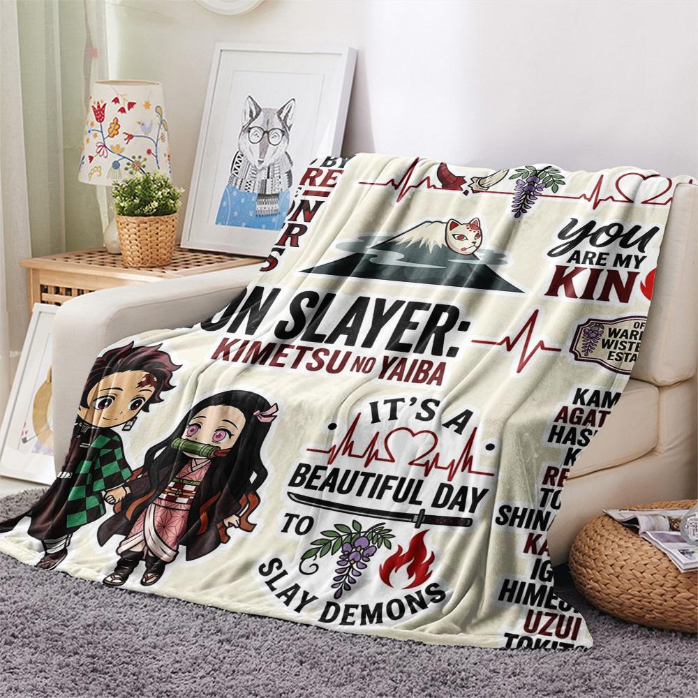 1PC Demon Slayer Kimetsu No Yaiba Patterned Flannel Blanket Suitable For All Seasons For Home Decor Warmth And Comfort Gifts Holiday Present