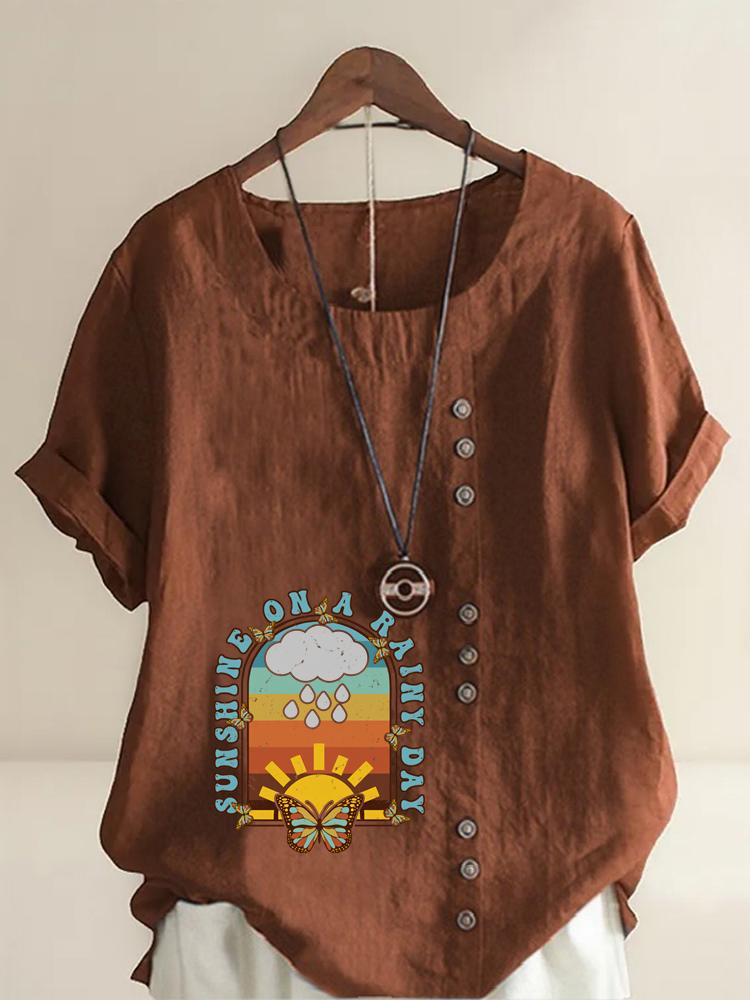 Women's Fashion Letter Butterfly Print Shot Sleeve T-shirt Loose Cotton Shirt Casual Loose Summer Blouse Tops Plus Size