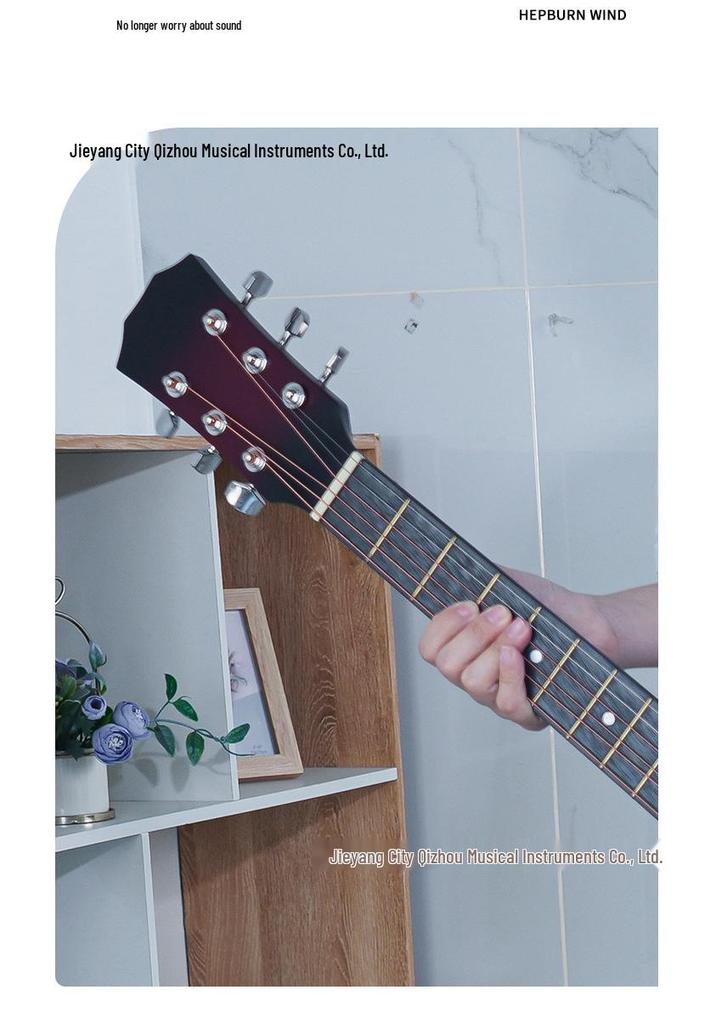 38-дюймовая акустическая гитара с вырезом Folk для начинающих - Начальный уровень, Настраиваемый логотип, В наличии