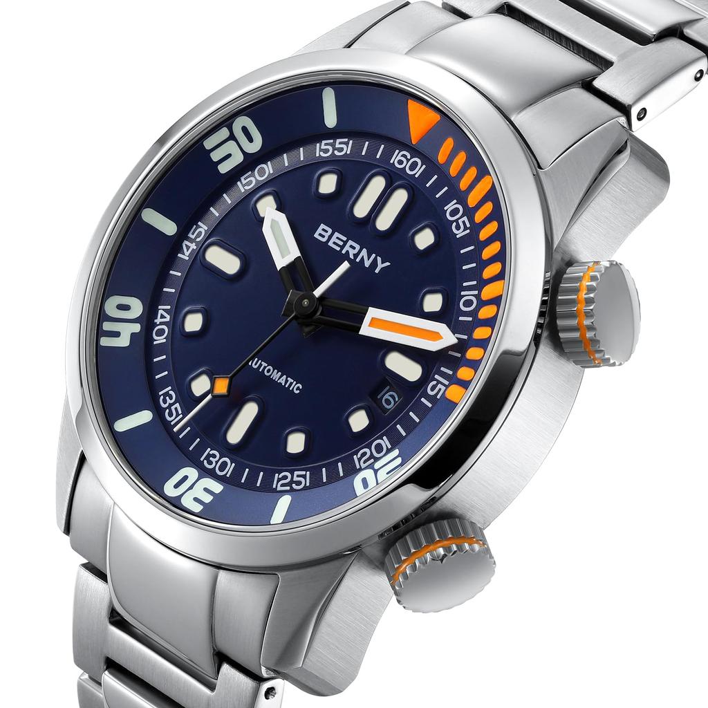 BERNY Watch Mechanical Watch Hand Wind Watch Automatic Watch 200m Diving Watch HV600 Hardness Sapphire Glass Durable Stainless Steel Band Ultra