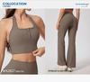European and American High-Waisted Ribbed Micro-Flared Fitness Pants for Women
