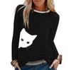Womens Casual Cat Print Shirts  Long Sleeve Top Loose T-Shirt Blouse