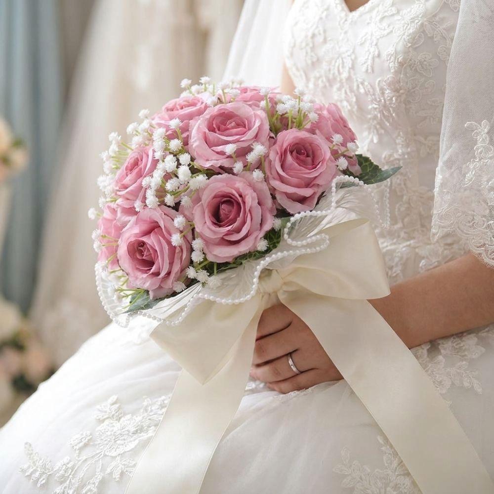 Exquisite Bridal Bouquet Baby's Breath White Rose Bouquet  Bride Accessories