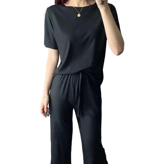 Женская одежда для дома, модный эластичный пояс, быстросохнущая женская одежда для дома, однотонный тонкий топ, брюки, одежда для сна, комплект одежды для сна