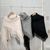Wool Blended Large Fringed Shawl Knitted Triangle Scarf Versatile Solid Color Warm Cloak Neck Protection Scarf