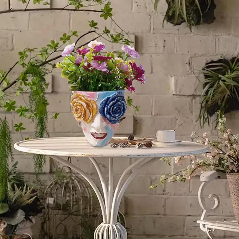 Creative hand-painted rose flower pot Resin Crafts Rose Eyes Colorful Abstract Beauty Face Flower Pot for Indoor Outdoor Plants