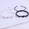 2Pcs Couple Bracelets 2 Matching Yin Yang Hand Knitted Men Women Shiny Rhinestones Adjustable