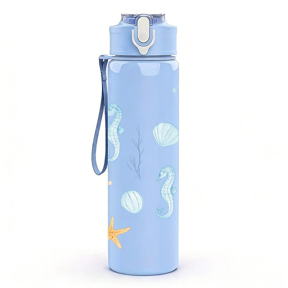 1PC Starfish Ocean Seamless Pattern 750ml Color Plastic Sports Water Bottle Leakproof Flip Straw Lid Suitable for Sports Office Home Use