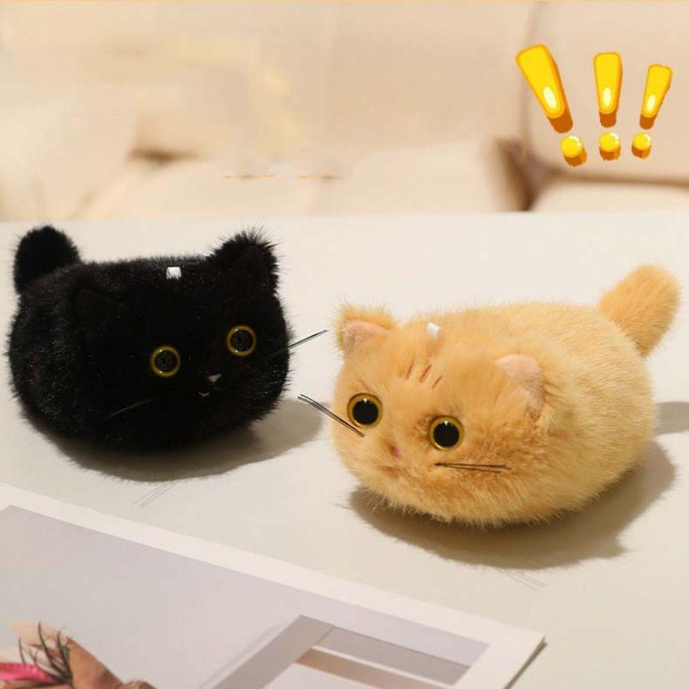 Stuffed Animals Black Cat Plush Keychain Fluffy Grey Cat Plush Dolls Kids Toy