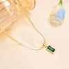 1Set Stainless Steel Rectangle Green Zircon Pendant Necklace Earrings For Women Party Jewelry Set
