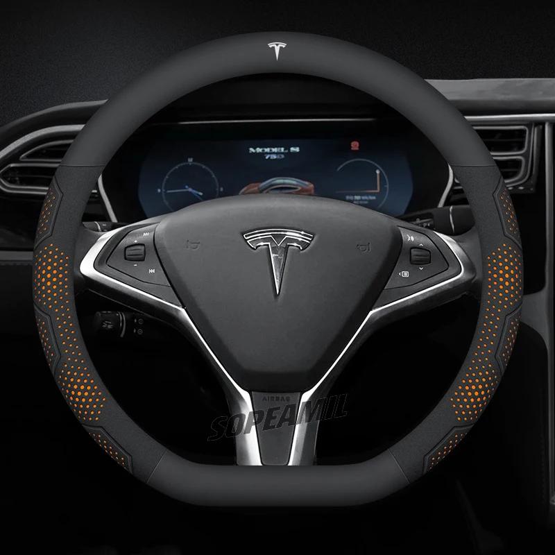 TDMC1 Для Tesla Roadster Model 3 Model Y Model S Model X Автомобильная Кожаная Углепластиковая Противоскользящая Защитная Накладка на Руль Аксессуары